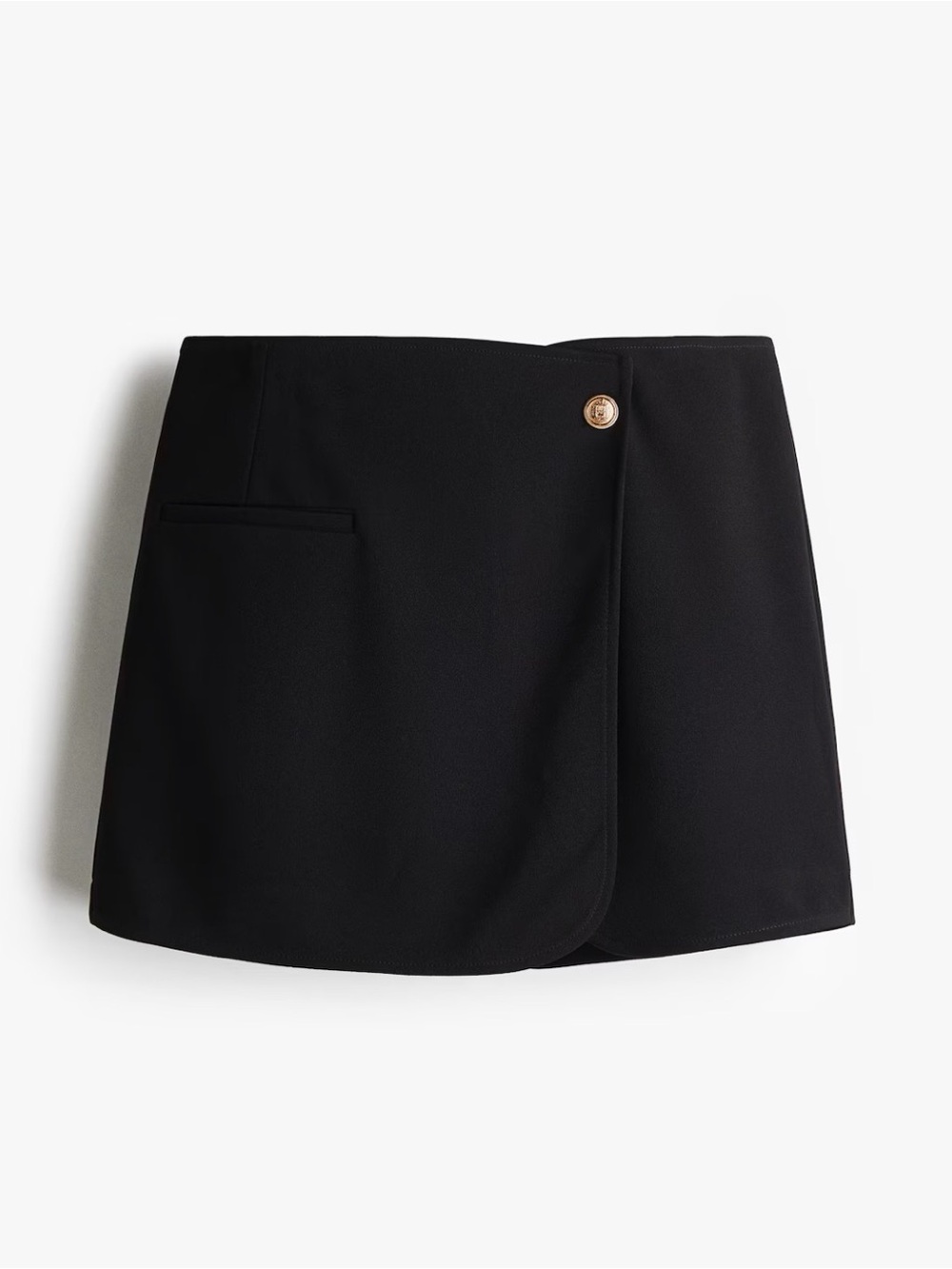 Black Wrap Mini Skirt with Gold Button